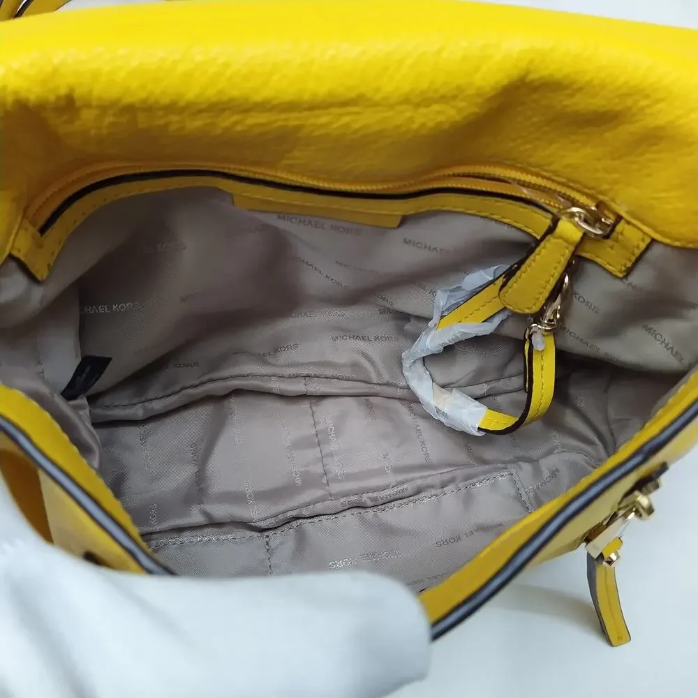 Michael Kors Evie Sunflower Yellow Leather Flap Closure Crossbody Shoulder Bag